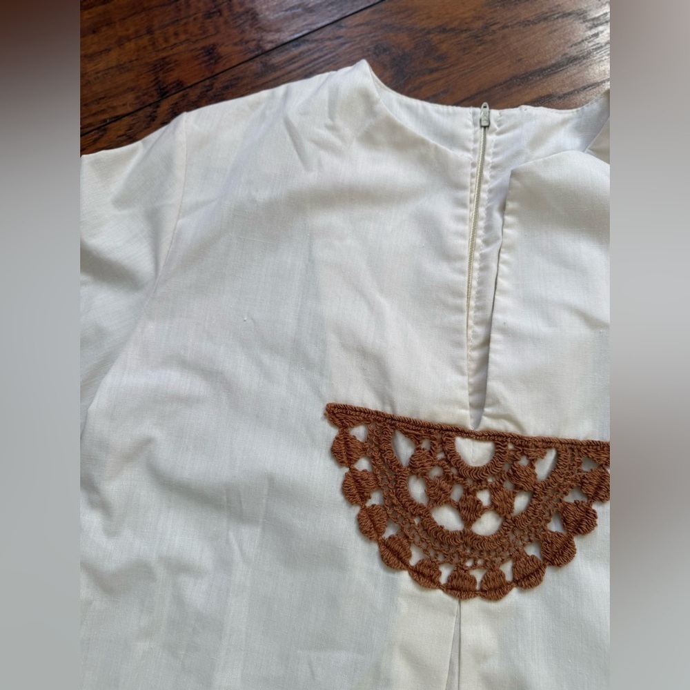 Vintage 1970s Caftan Maxi Dress with Brown Crochet Knit Cottagecore | Small - Picture 5 of 8